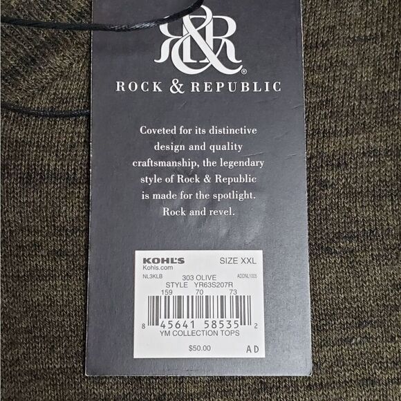 Rock & Republic Young Man's XXL Olive V-Neck Sweater - Picture 7 of 7